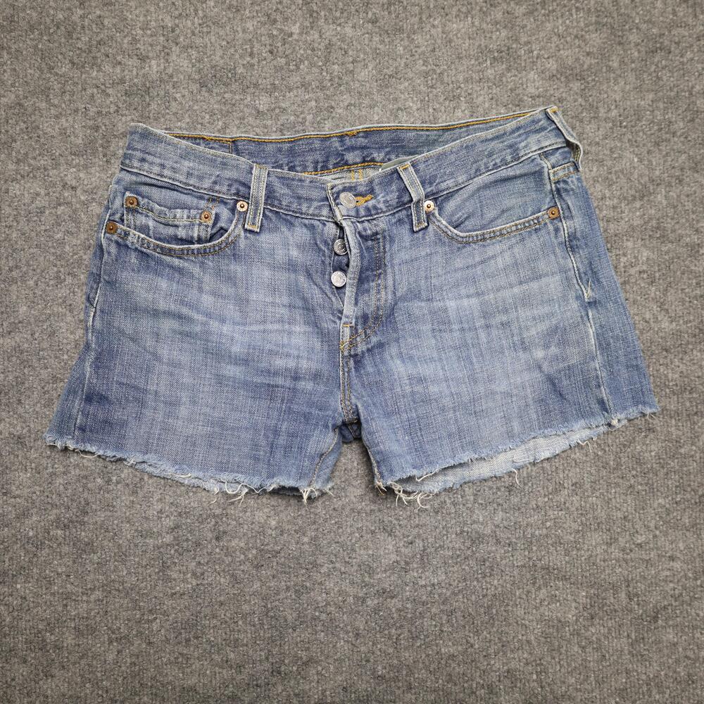 Levis 501 Denim Shorts Womens W27 Blue Button Fly Cutoff Raw Hem Casual Summer